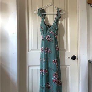 Floor length jade/floral dress